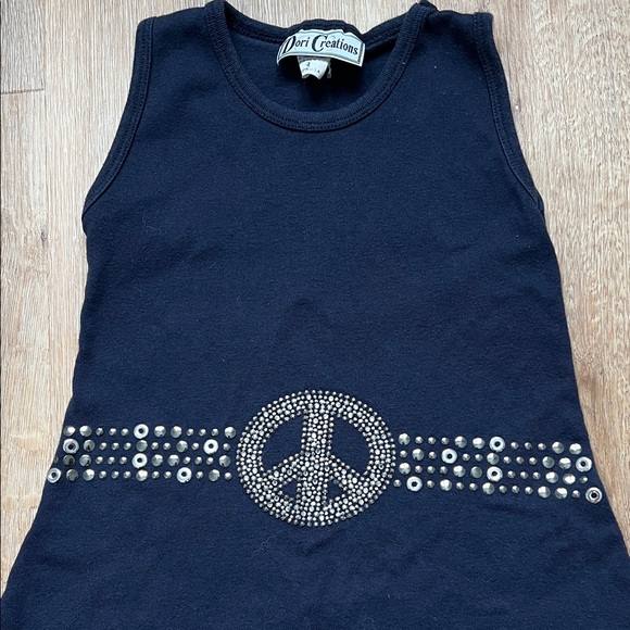 Dori Creations Navy Rhinestones Peace Sign Design Kids Tank Top Size 3 - Picture 8 of 14